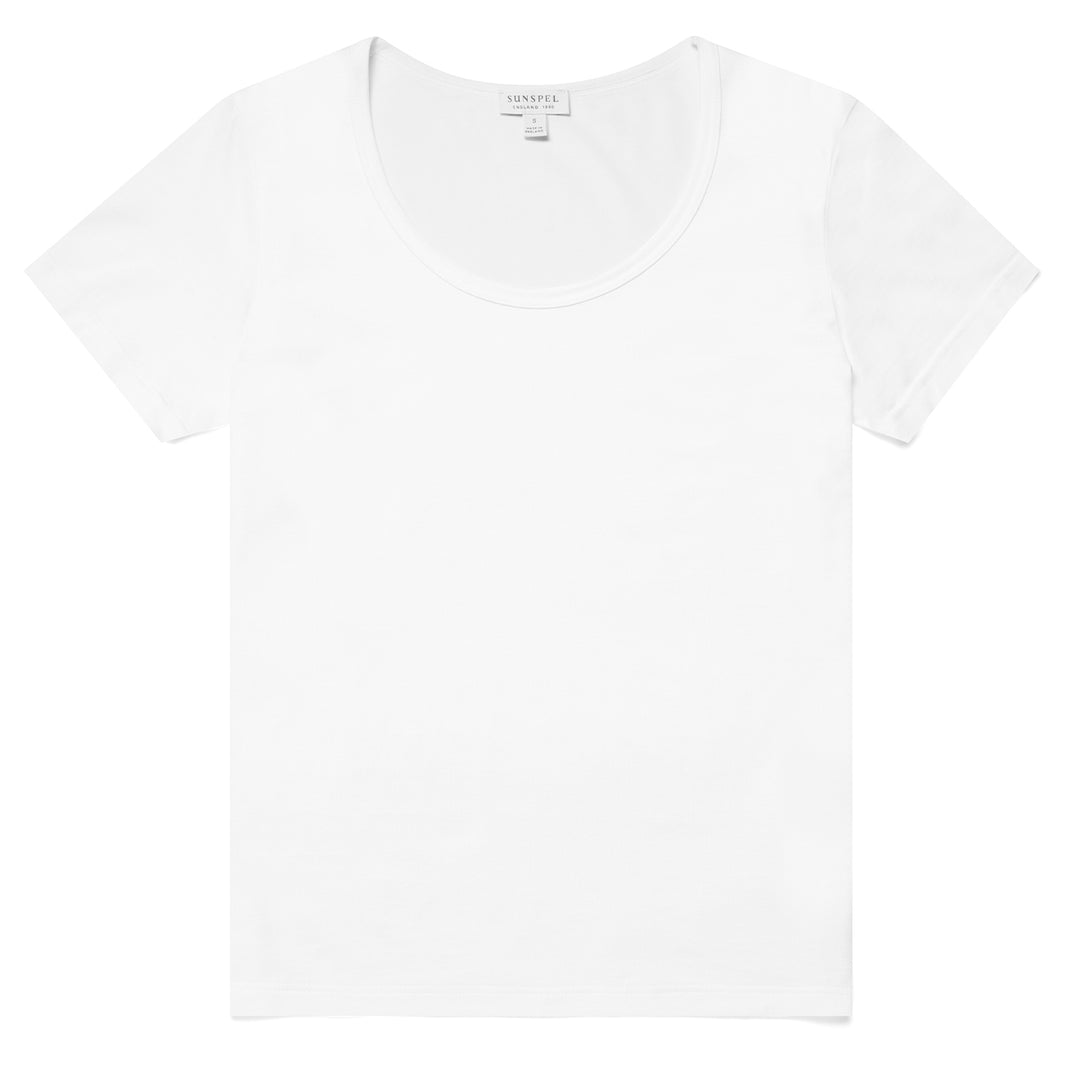 Sunspel Womens Scoop T-Shirt White Sunspel