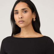 Sunspel Womens Slash Neck L/S Top Black - Parasol Store