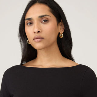 Sunspel Womens Slash Neck L/S Top Black - Parasol Store