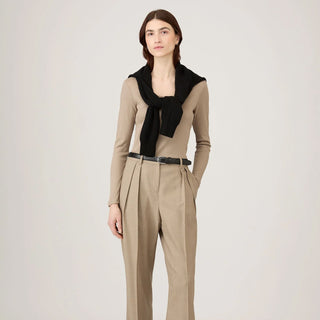 Sunspel Womens Rib L/S Scoop Neck Mink - Parasol Store