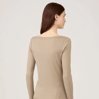 Sunspel Womens Rib L/S Scoop Neck Mink - Parasol Store