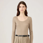 Sunspel Womens Rib L/S Scoop Neck Mink - Parasol Store