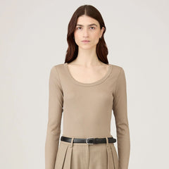 Sunspel Womens Rib L/S Scoop Neck Mink - Parasol Store