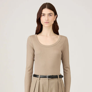 Sunspel Womens Rib L/S Scoop Neck Mink - Parasol Store