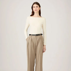 Sunspel Womens Slash Neck L/S Top Ecru - Parasol Store