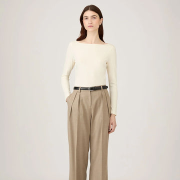 Sunspel Womens Slash Neck L/S Top Ecru - Parasol Store