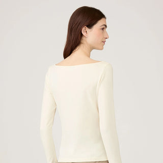 Sunspel Womens Slash Neck L/S Top Ecru - Parasol Store