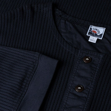 Sunspel x Nigel Cabourn Mesh Henley T-Shirt Navy - Parasol Store