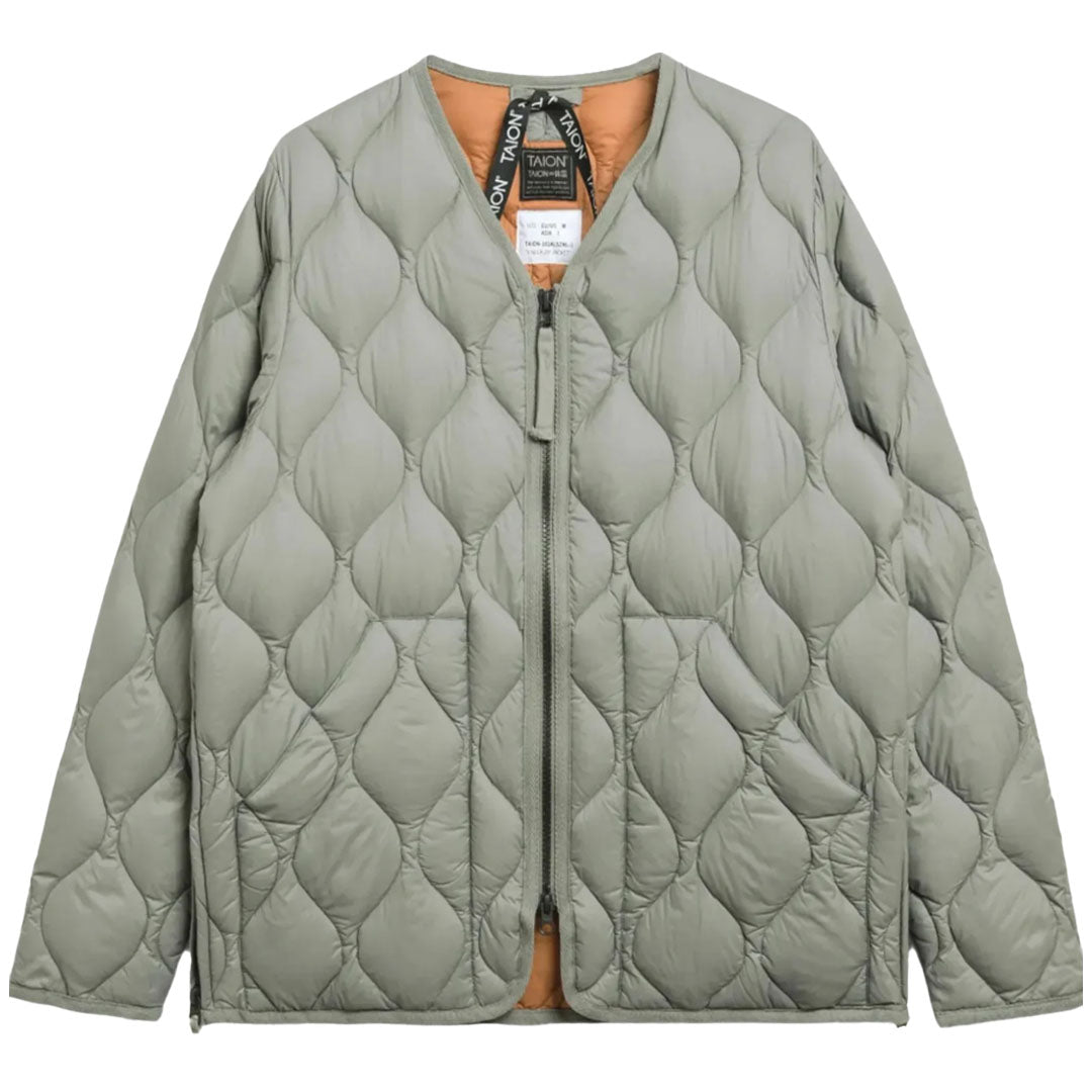 Taion Womens Military V Neck W-Zip Down Jacket Dark Sage Green - Parasol Store