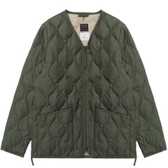 Taion Military Zip V Neck Down Jacket Olive Taion