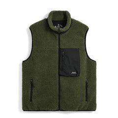 Taion Mountain Boa Fleece High-Neck Vest Dark Olive