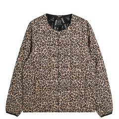 Taion Womens Crew Neck Button Down Jacket Khaki Leopard - Parasol Store