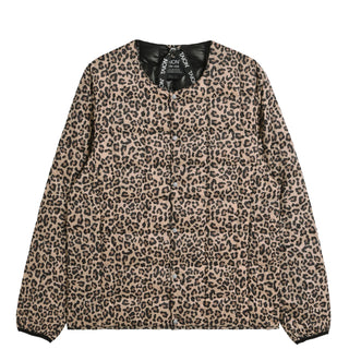 Taion Womens Crew Neck Button Down Jacket Khaki Leopard