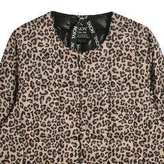 Taion Womens Crew Neck Button Down Jacket Khaki Leopard - Parasol Store