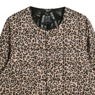 Taion Womens Crew Neck Button Down Jacket Khaki Leopard