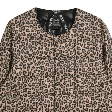 Taion Womens Crew Neck Button Down Jacket Khaki Leopard