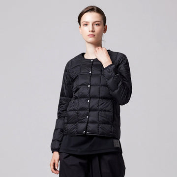 Taion Womens Crewneck Button Down Jacket Dark Chocolate