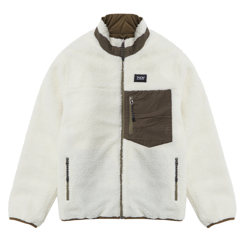 Taion Womens Down Boa Reversible Jacket Olive / Ivory Taion