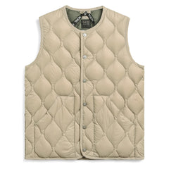 Taion Womens Military Crew Neck Down Vest Soft Shell Grey Beige Taion