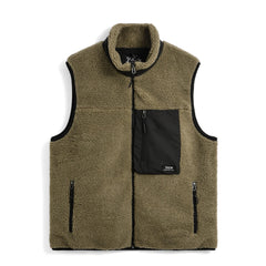 Taion Womens Mountain Boa Fleece High-Neck Vest Beige