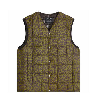 Taion Womens V-Neck Button Down Vest Khaki Leopard