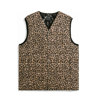 Taion Womens V-Neck Button Down Vest Khaki Leopard - Parasol Store