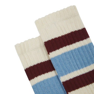 Uskees 4011 College Stripe Socks Powder Blue / Burgundy - Parasol Store
