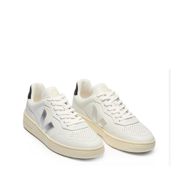 Veja Womens V-90 Leather White Silver Black - Parasol Store