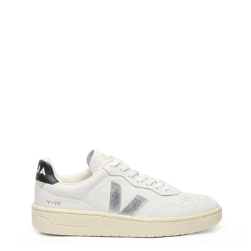 Veja Womens V-90 Leather White Silver Black - Parasol Store