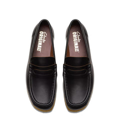 Clarks Originals Womens Wallabee Loafer Black Smooth Leather - Parasol Store