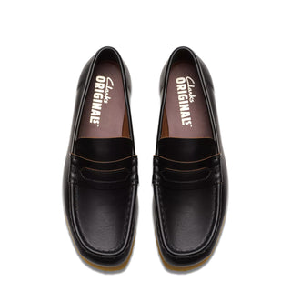 Clarks Originals Womens Wallabee Loafer Black Smooth Leather - Parasol Store