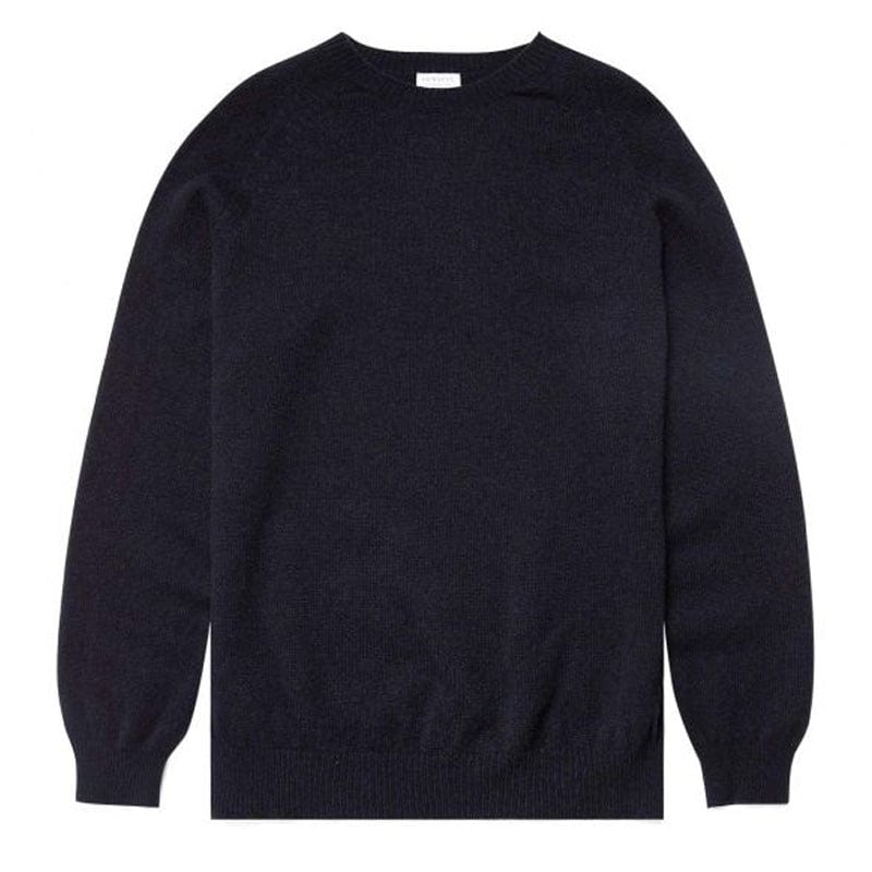 Sunspel Lambswool Crew Neck Knit Dark Navy Mouline Sunspel