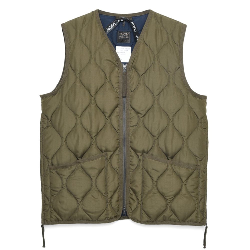 Taion Military Zip V Neck Vest D. Olive Taion