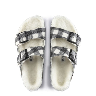 Birkenstock Womens Arizona Shearling Wool Narrow Sandal Plaid White Birkenstock