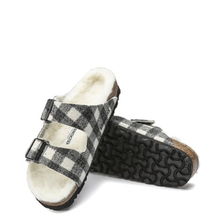 Birkenstock Womens Arizona Shearling Wool Narrow Sandal Plaid White Birkenstock