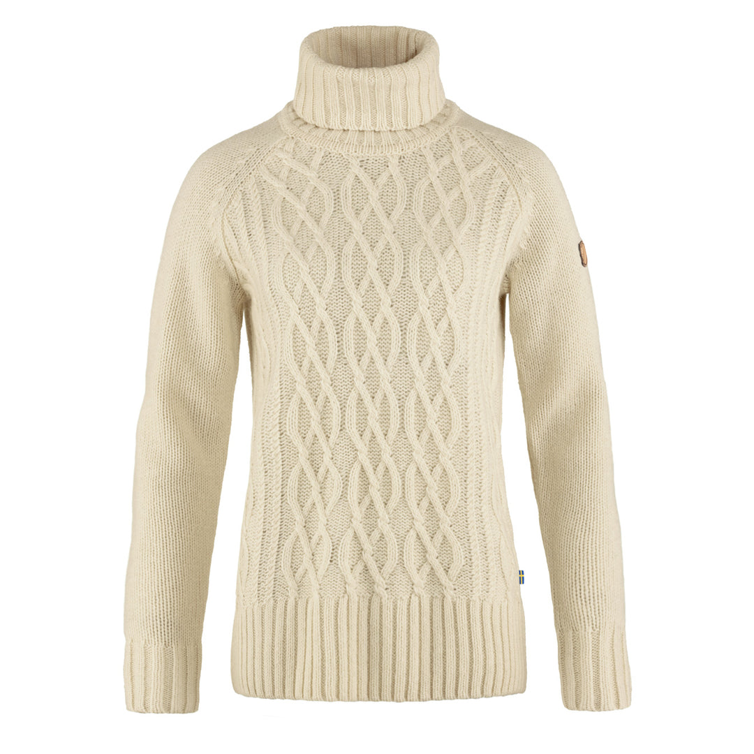 Fjallraven Womens Ovik Cable Knit Roller Neck Chalk White Fjallraven