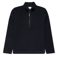 Sunspel Wool Fleece Zip Neck Navy Sunspel