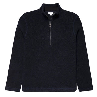Sunspel Wool Fleece Zip Neck Navy Sunspel