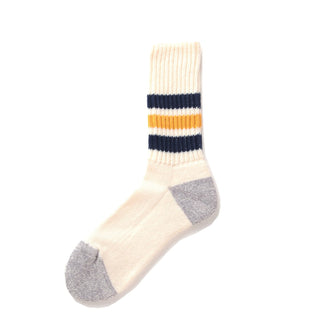 RoToTo Coarse Ribbed Oldschool Crew Socks Navy / Yellow RoToTo