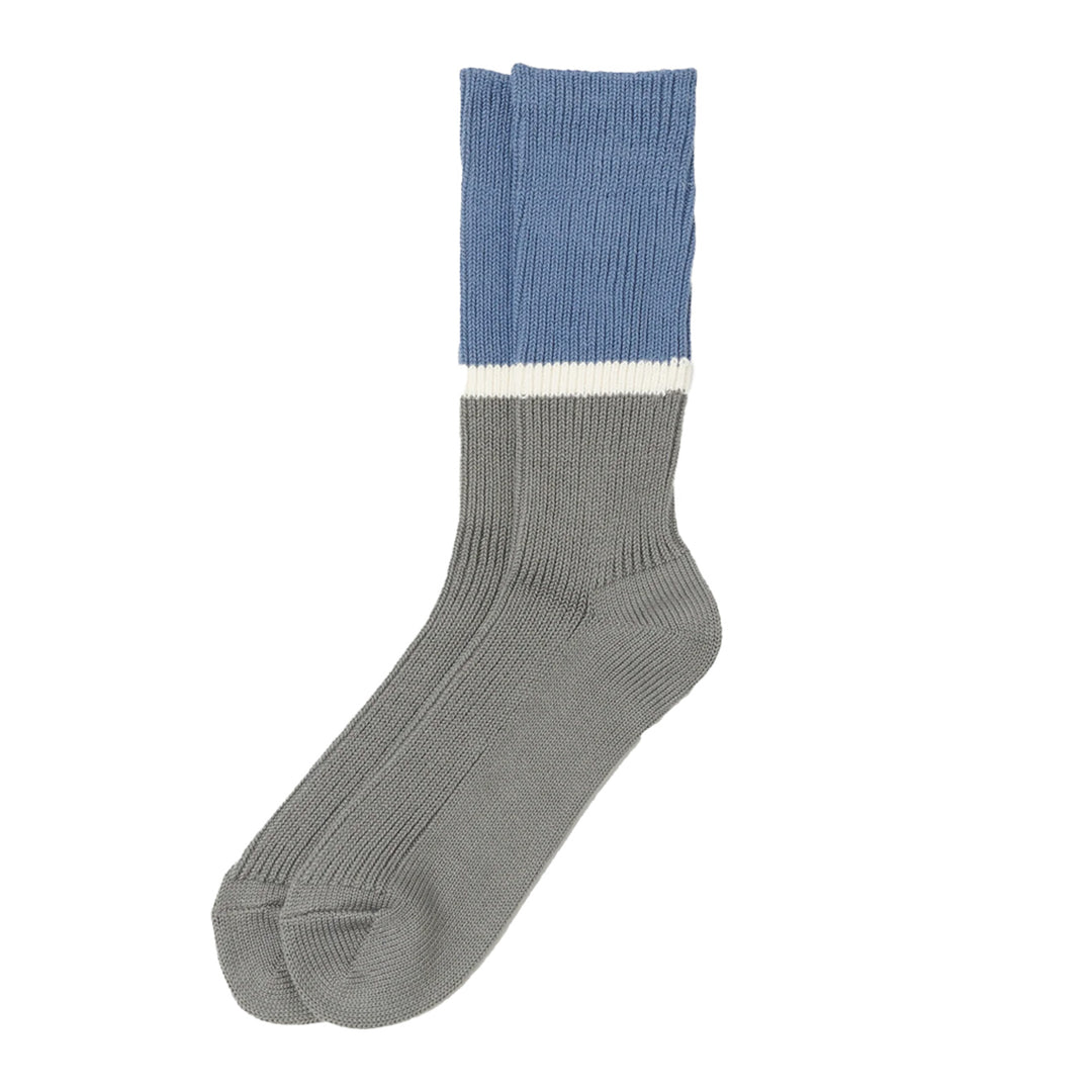 Rototo Bicolor Ribbed Crew Socks Light Blue / Dark Gray RoToTo