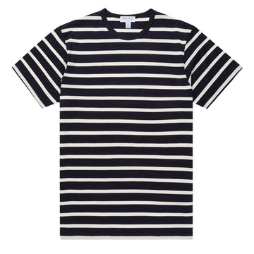 Sunspel Classic T-Shirt Navy / Ecru Breton Stripe Sunspel
