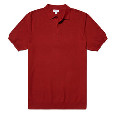 Sunspel Fine Knit Polo Shirt Chestnut Sunspel