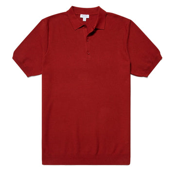 Sunspel Fine Knit Polo Shirt Chestnut Sunspel