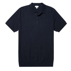 Sunspel Fine Knit Polo Shirt Navy Sunspel