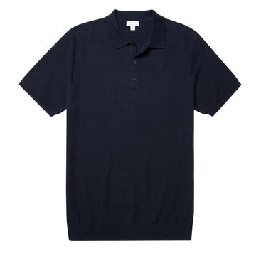 Sunspel Fine Knit Polo Shirt Navy Sunspel