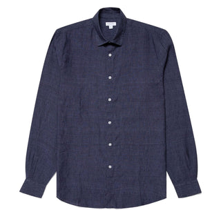 Sunspel Linen Shirt Navy Melange Sunspel