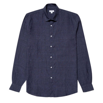 Sunspel Linen Shirt Navy Melange Sunspel