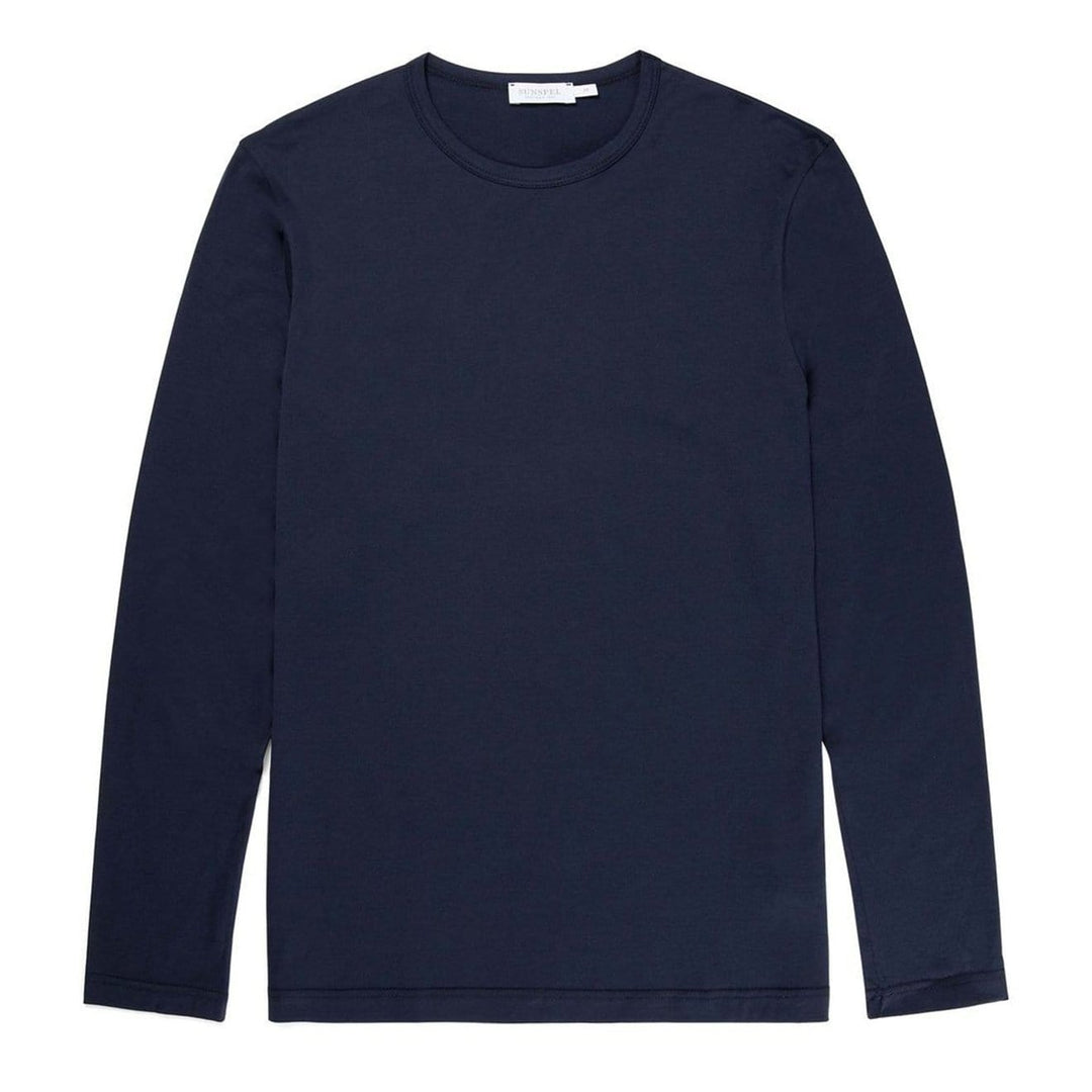 Sunspel Long Sleeve Crew Neck T-Shirt Navy Sunspel