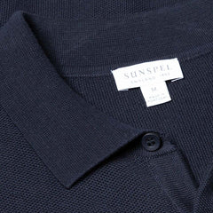 Sunspel Fine Knit Polo Shirt Navy Sunspel
