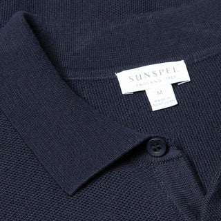 Sunspel Fine Knit Polo Shirt Navy Sunspel
